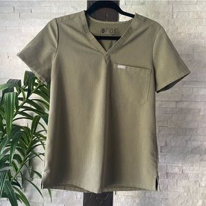 FIGS CATALINA V Neck One Pocket Heather Olive Scrub Top Size Small